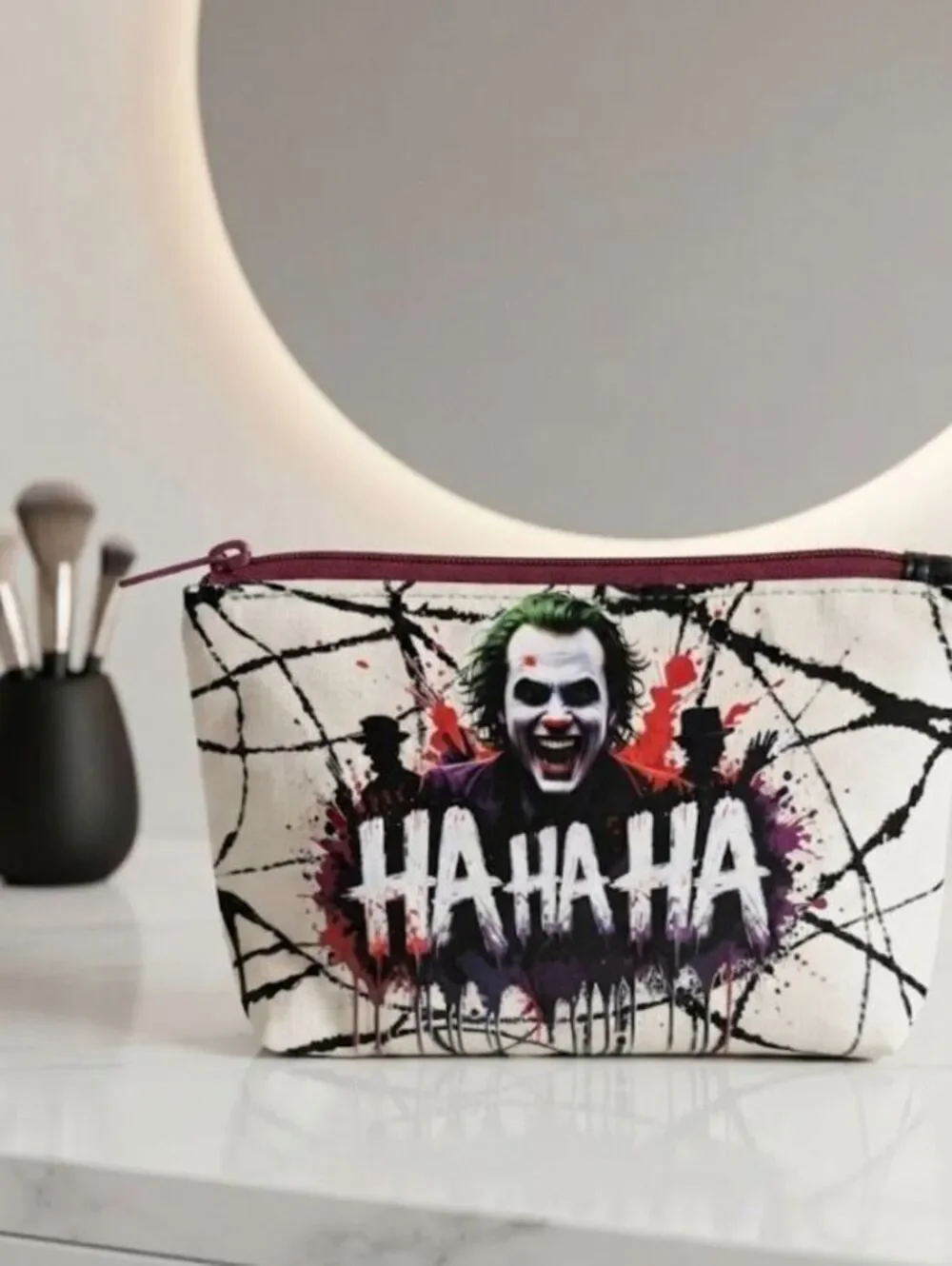 super villian laughing paint splatter Versatile Cosmetic Pouch creme, black